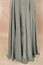 Grey Crepe Silk Cutdana Sequin Worked Crop Top Palazzo Suit