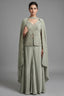 Pista Green Crepe Silk Sequin Beaded Slit Cut Palazzo Suit
