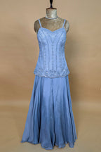Light Blue Chinon Cutdana Beaded Palazzo Suit