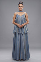 Blue Tissue Silk Cutdana Sequin Worked Palazzo Suit