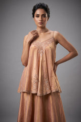 Peach Tissue Silk Cutdana Sequin Worked Palazzo Suit