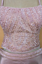 Dusty Pink Chiffon Silk Sequin and Cutdana Worked Crop Top Palazzo Set with Dupatta
