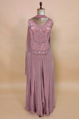 Peach Crepe Silk Cutdana Beaded Palazzo Set