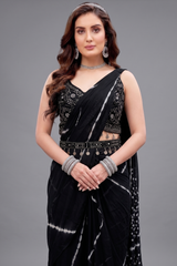 Black Chiffon Georgette Tie Dye Printed Pre Stitched Saree