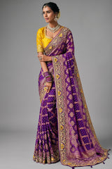 Purple Georgette Traditional Bandhej Saree