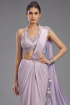 Lavender Imported Ready to Wear Saree with Sequin and Beaded Heltar Neck Blouse