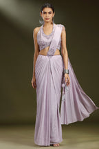 Lavender Imported Ready to Wear Saree with Sequin and Beaded Heltar Neck Blouse
