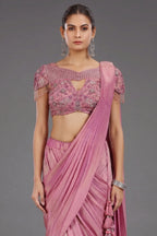 Onion Pink Tissue Shimmer Ready to Wear Saree