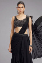 Black Georgette Shimmer Ready to Wear Saree
