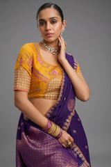 Dark Purple Viscose Woven Saree with Embroidery Border