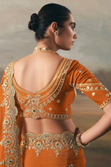 Orange Tissue Saree with Sequin and Embroidered Border