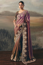 Brown and Purple Tissue Saree with Sequin and Embroidered Border