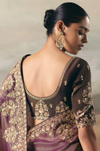 Brown and Purple Tissue Saree with Sequin and Embroidered Border