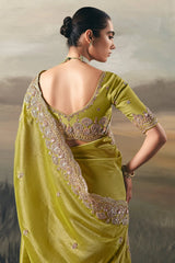 Green Tissue Saree with Sequin and Embroidered Border