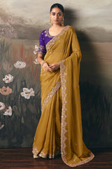 Mustard Tissue Saree with Sequin and Embroidered Border