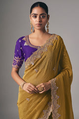 Mustard Tissue Saree with Sequin and Embroidered Border