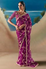 Purple Tissue Organza Saree with Sequin Beaded Motif
