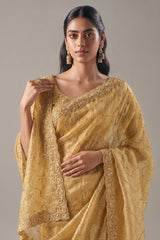 Golden Organza Tissue Saree with Sequin Beaded Motif
