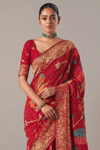 Dark Red Georgette Traditional Bandhej Weaving Saree