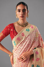 Off White Georgette Traditional Bandhej Weaving Saree