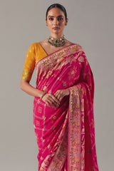 Dark Pink Georgette Traditional Bandhej Weaving Saree