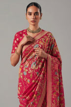 Pink Georgette Traditional Floral Motif Bandhej Saree