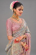 Triple Toned Silk All Over Embroidered Saree