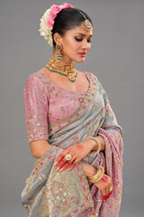 Triple Toned Silk All Over Embroidered Saree