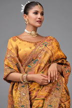 Mustard Silk Woven Saree with Embroidery