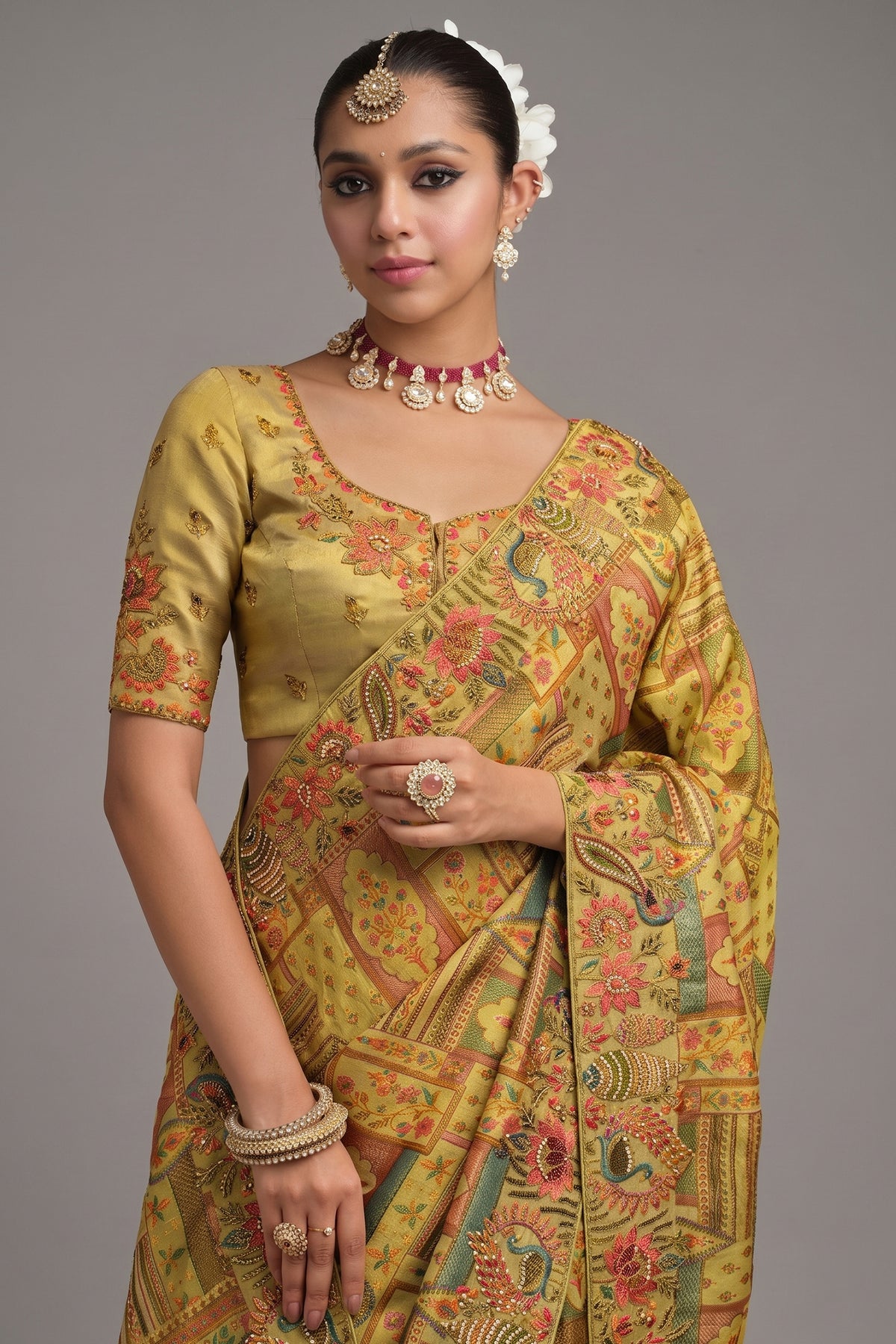 Light Green Silk Woven Saree with Embroidery