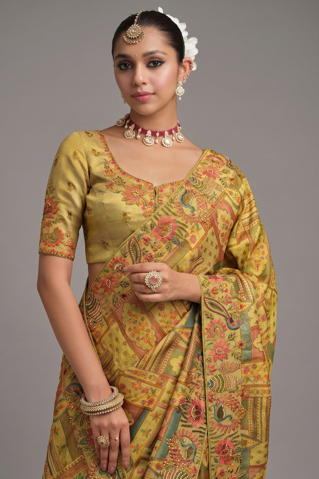 Light Green Silk Woven Saree with Embroidery