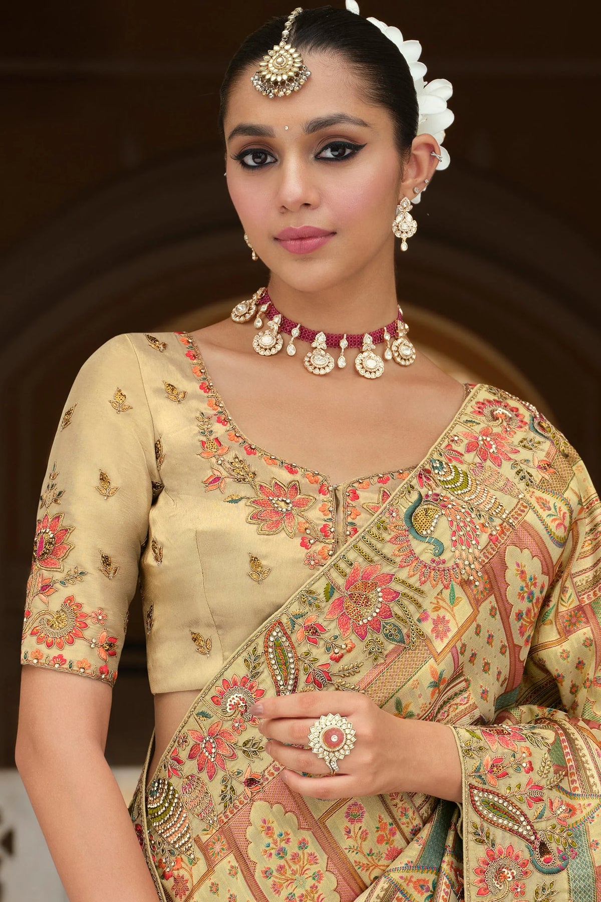 Light Green Silk Woven Saree with Embroidery