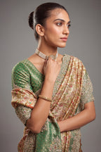 Golden and Green Silk Woven Saree with Embroidery