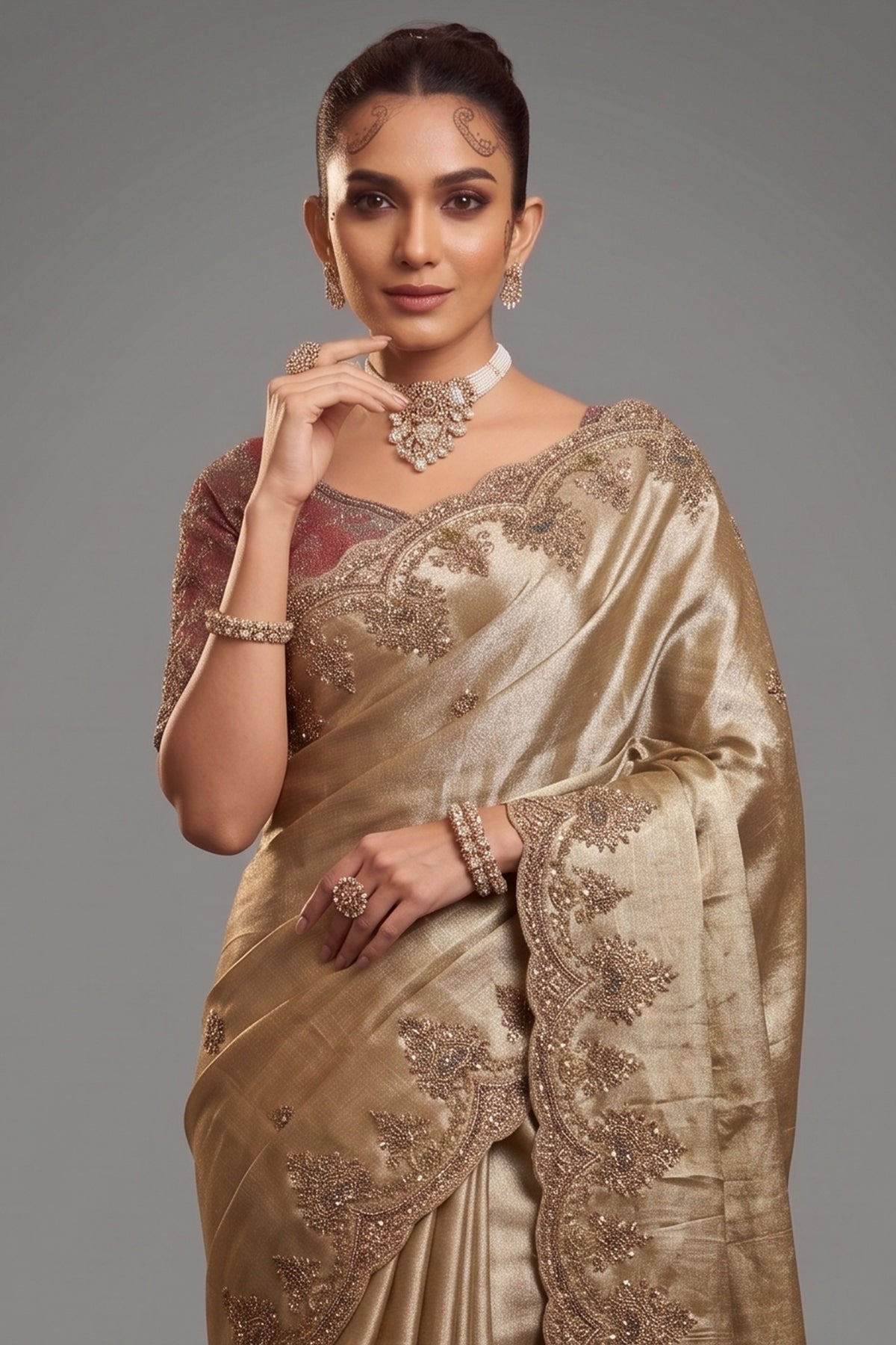 Golden Silk Woven Saree with Embroidery