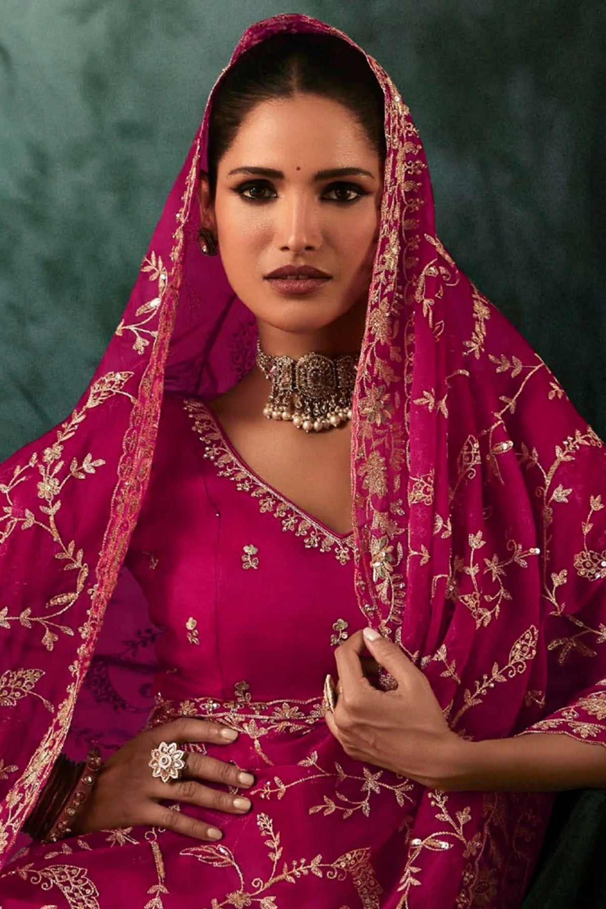 Pink Organza Saree with Sequin Embroidery Work
