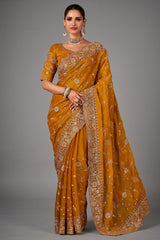 Yellow Organza Saree with Sequin Embroidery Work