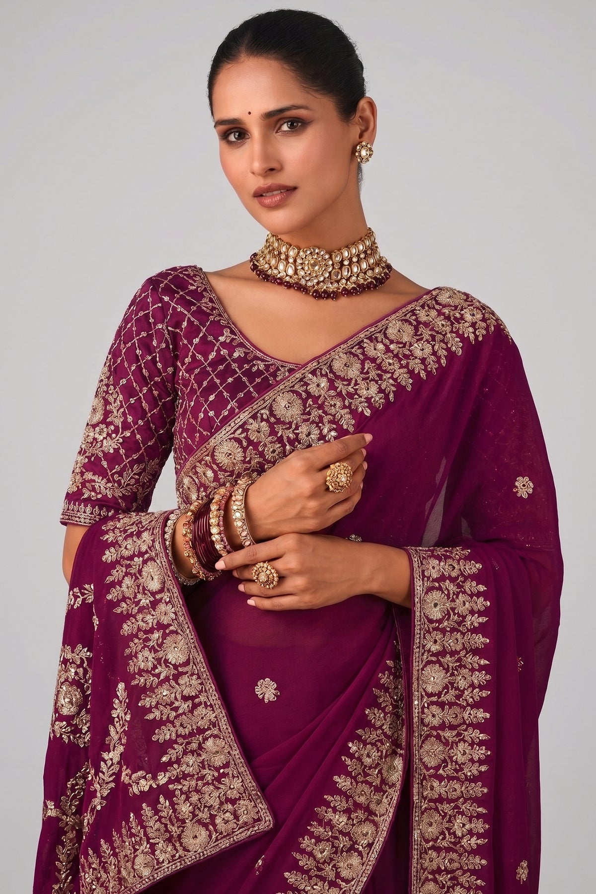 Purple Organza Saree with Embroidery