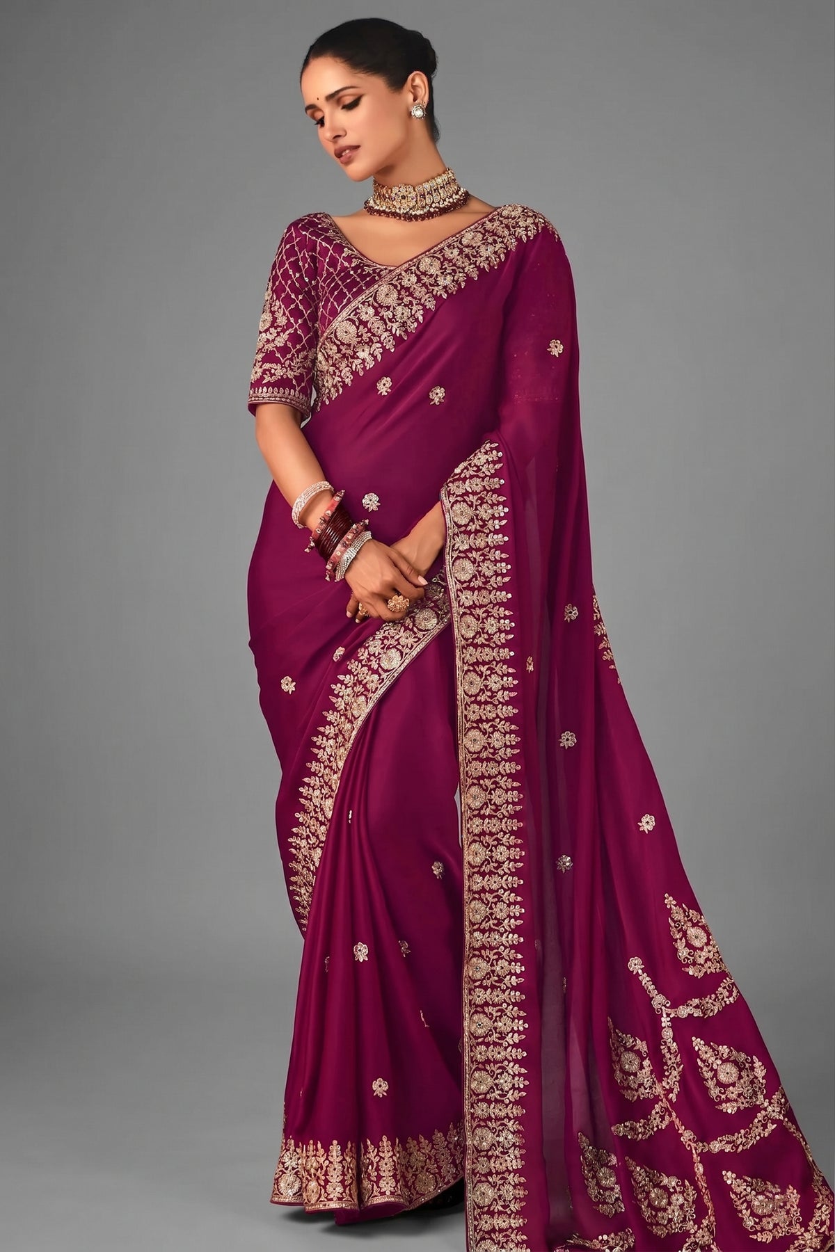 Purple Organza Saree with Embroidery