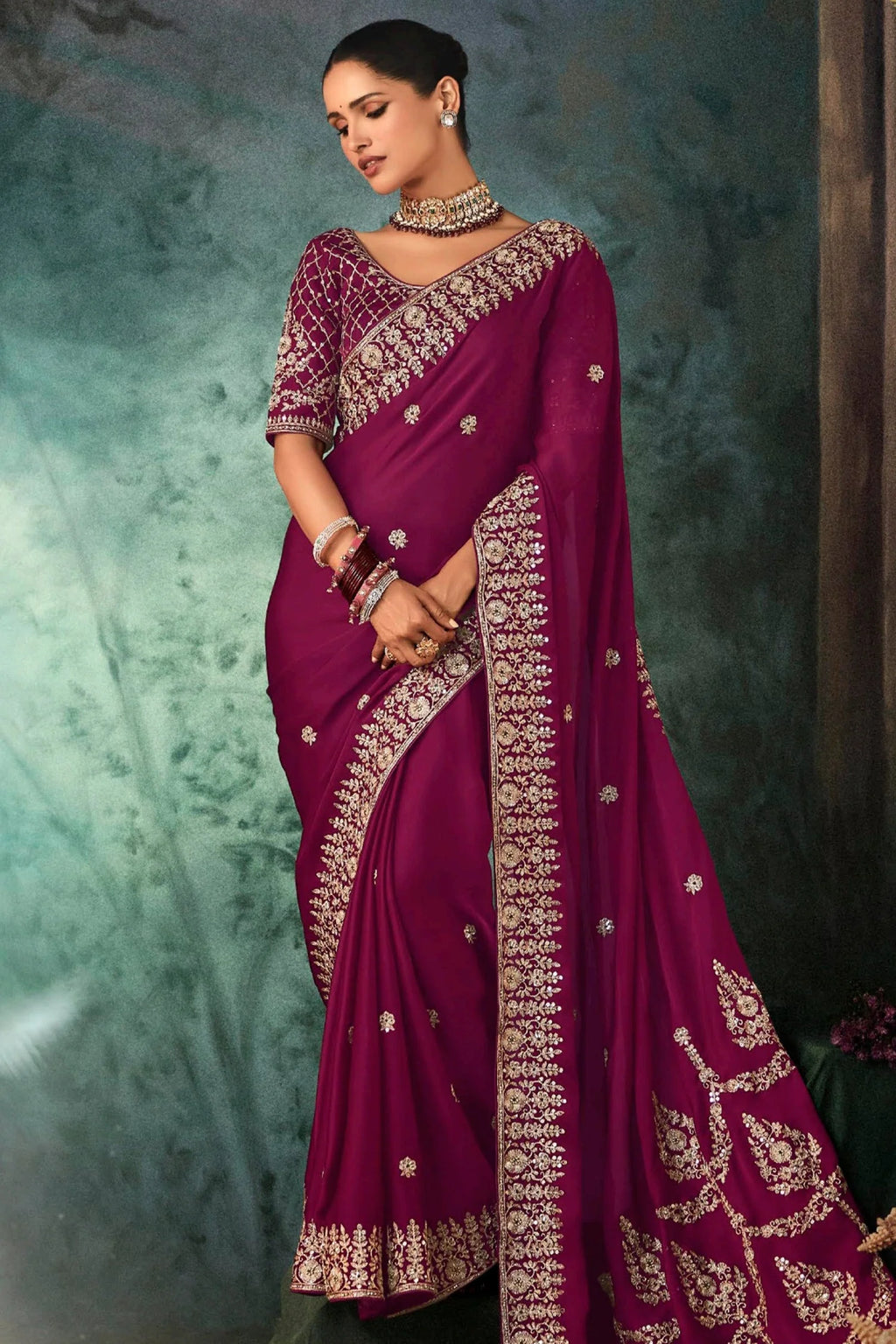Purple Organza Saree with Embroidery