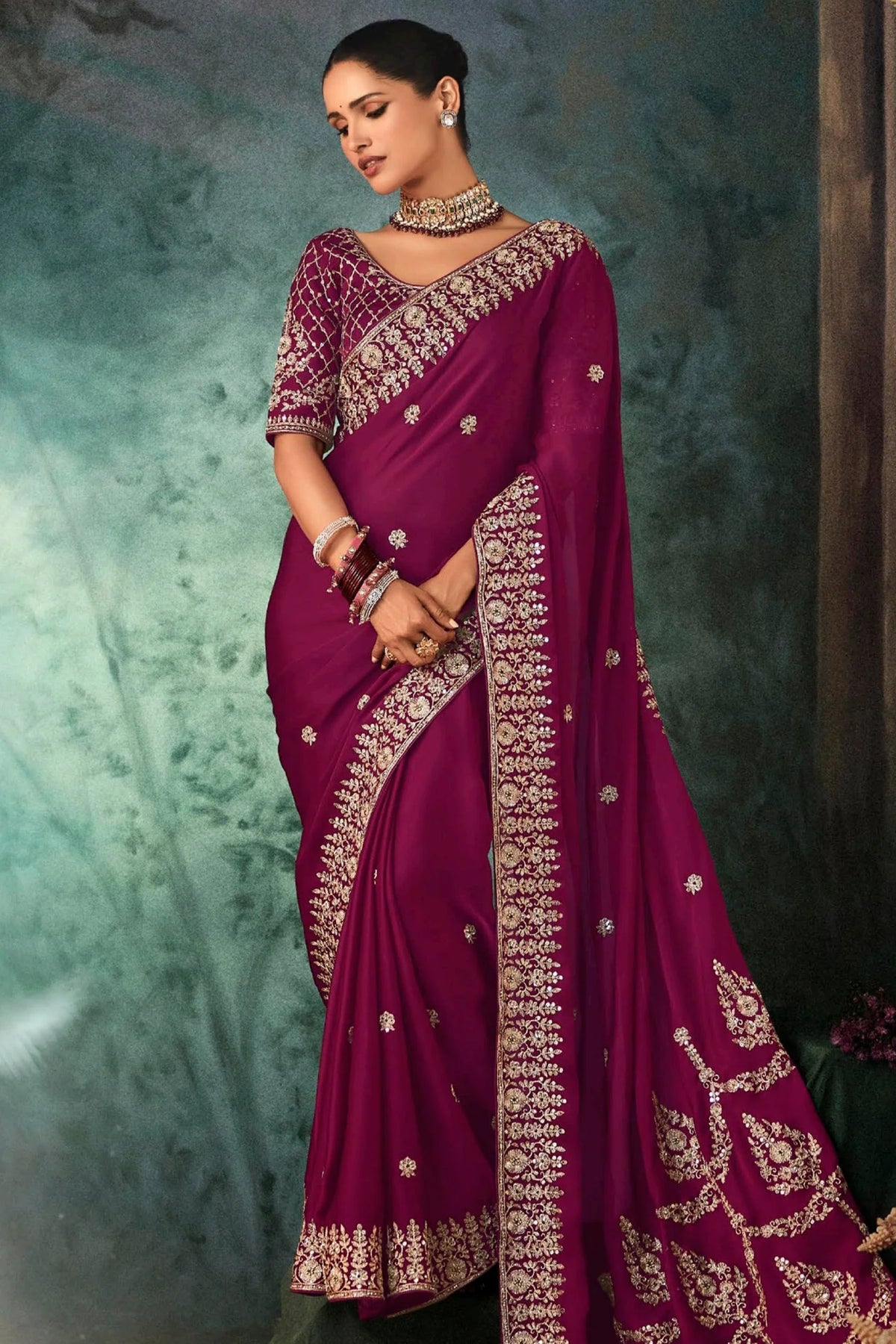 Purple Organza Saree with Embroidery