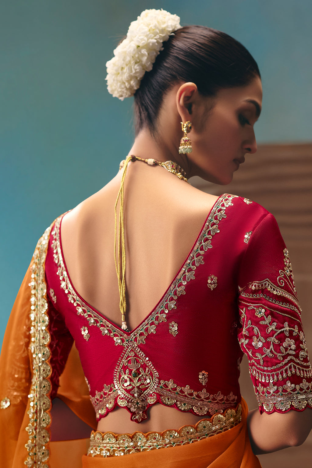 Orange Viscose Chiffon Saree With Embroidered Border And Sequin Work