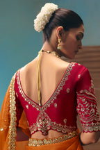 Orange Viscose Chiffon Saree With Embroidered Border And Sequin Work