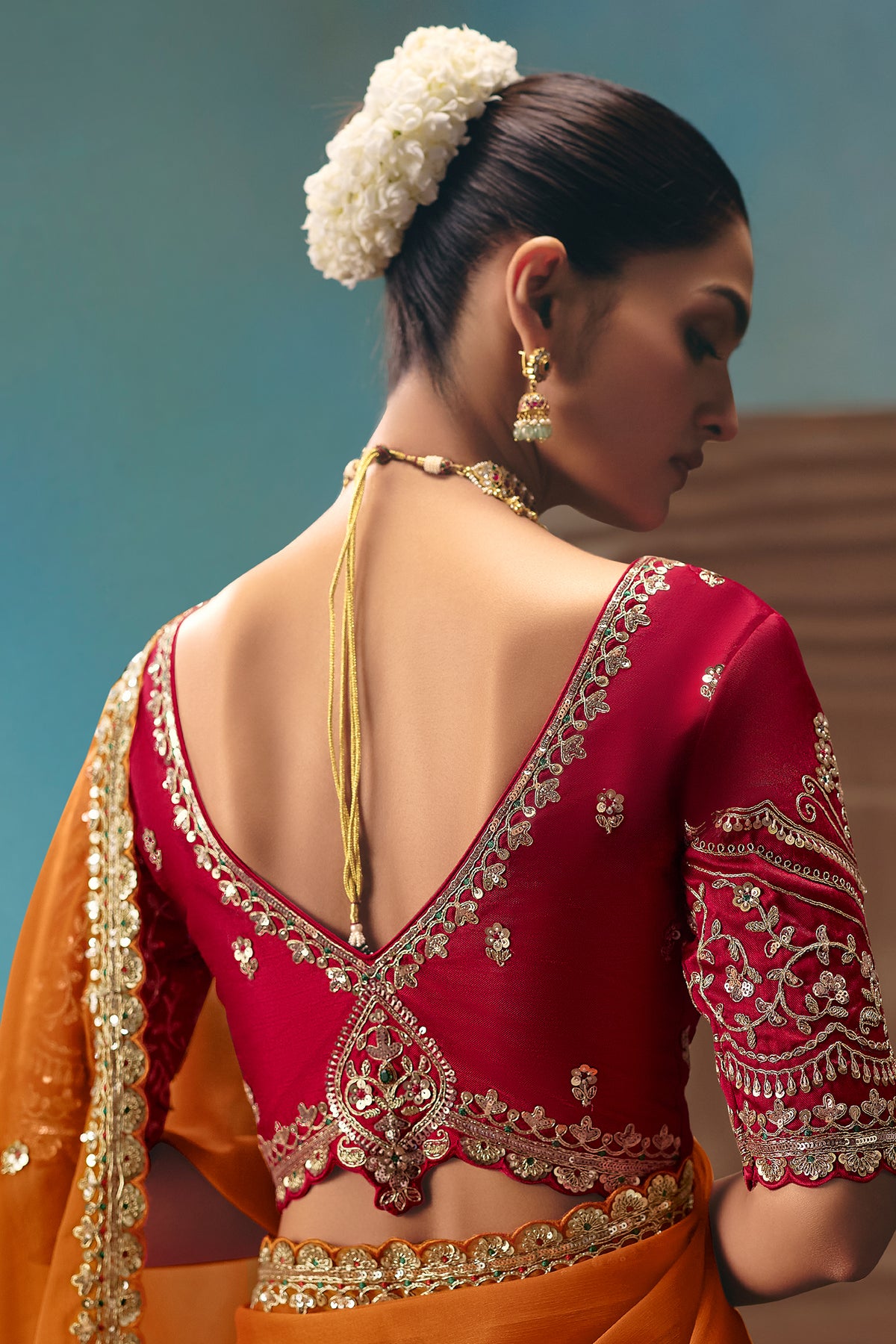 Orange Viscose Chiffon Saree With Embroidered Border And Sequin Work