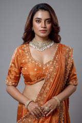 Saree with Readymade Orange Blouse
