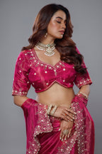 Saree with Readymade Rani Pink Blouse