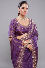 Saree with Readymade Purple Blouse