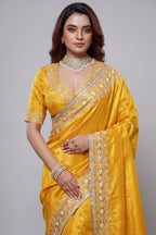 Saree with Readymade Yellow Blouse