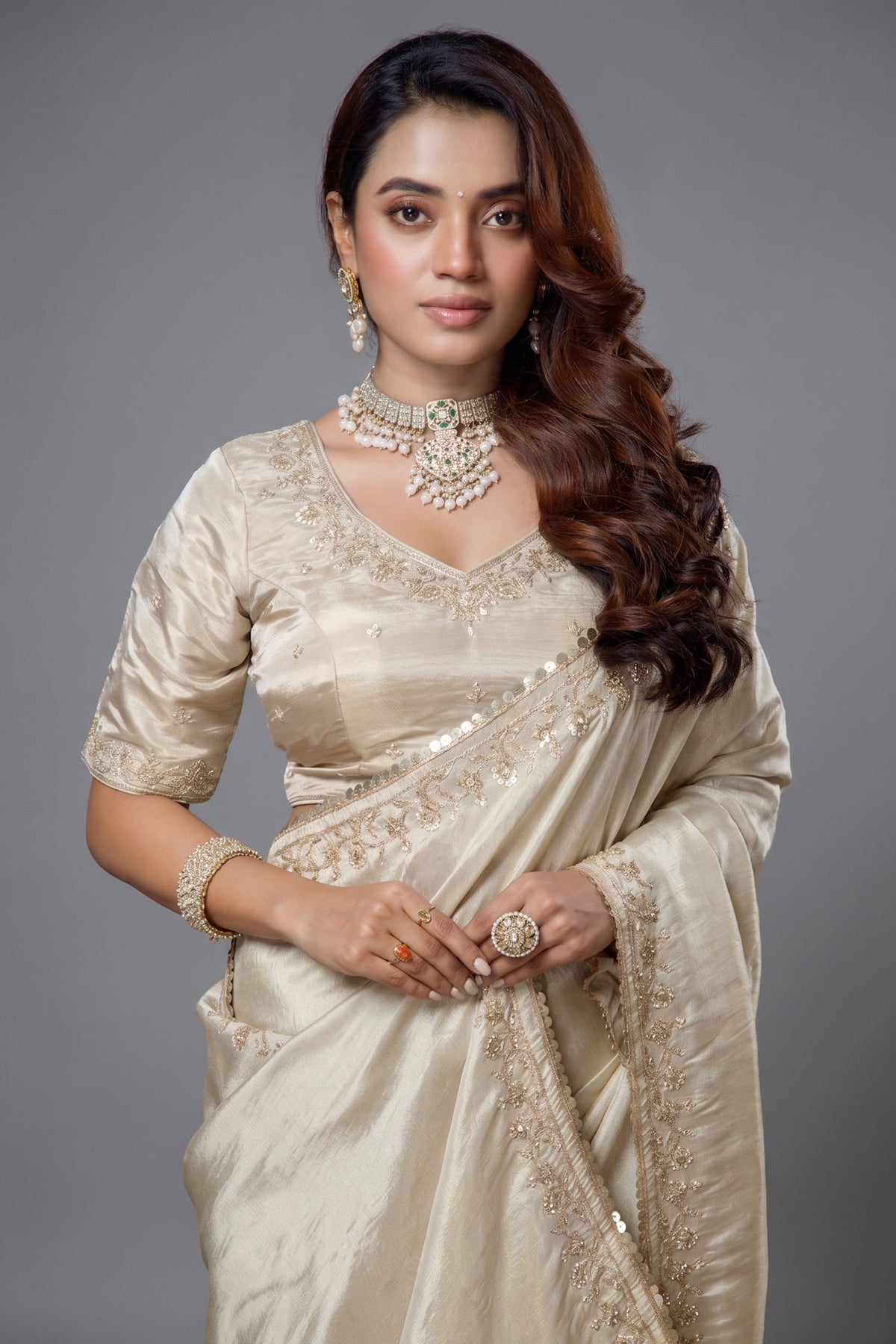 Saree with Readymade White Blouse