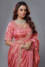 Saree with Readymade Rose Pink Blouse