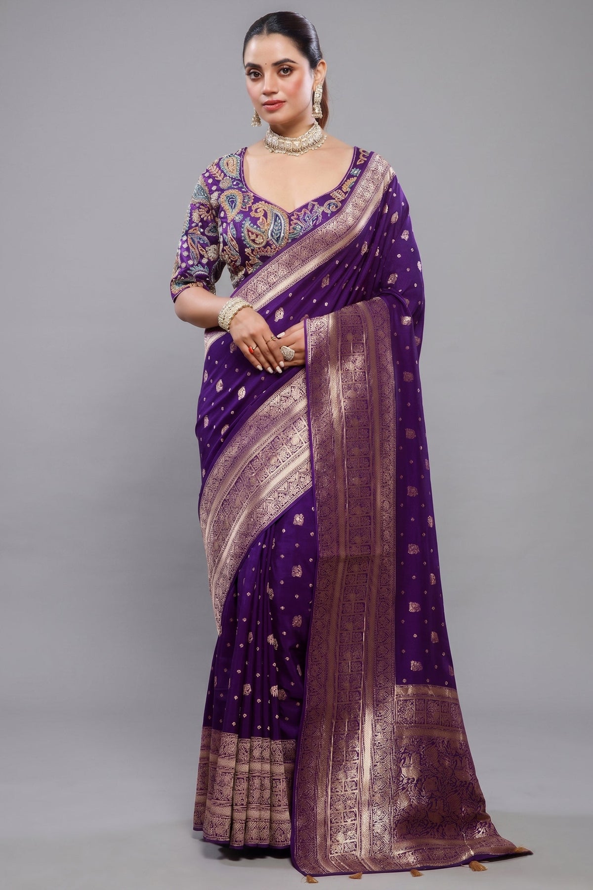 Deep Purple Gaji Silk Woven Saree